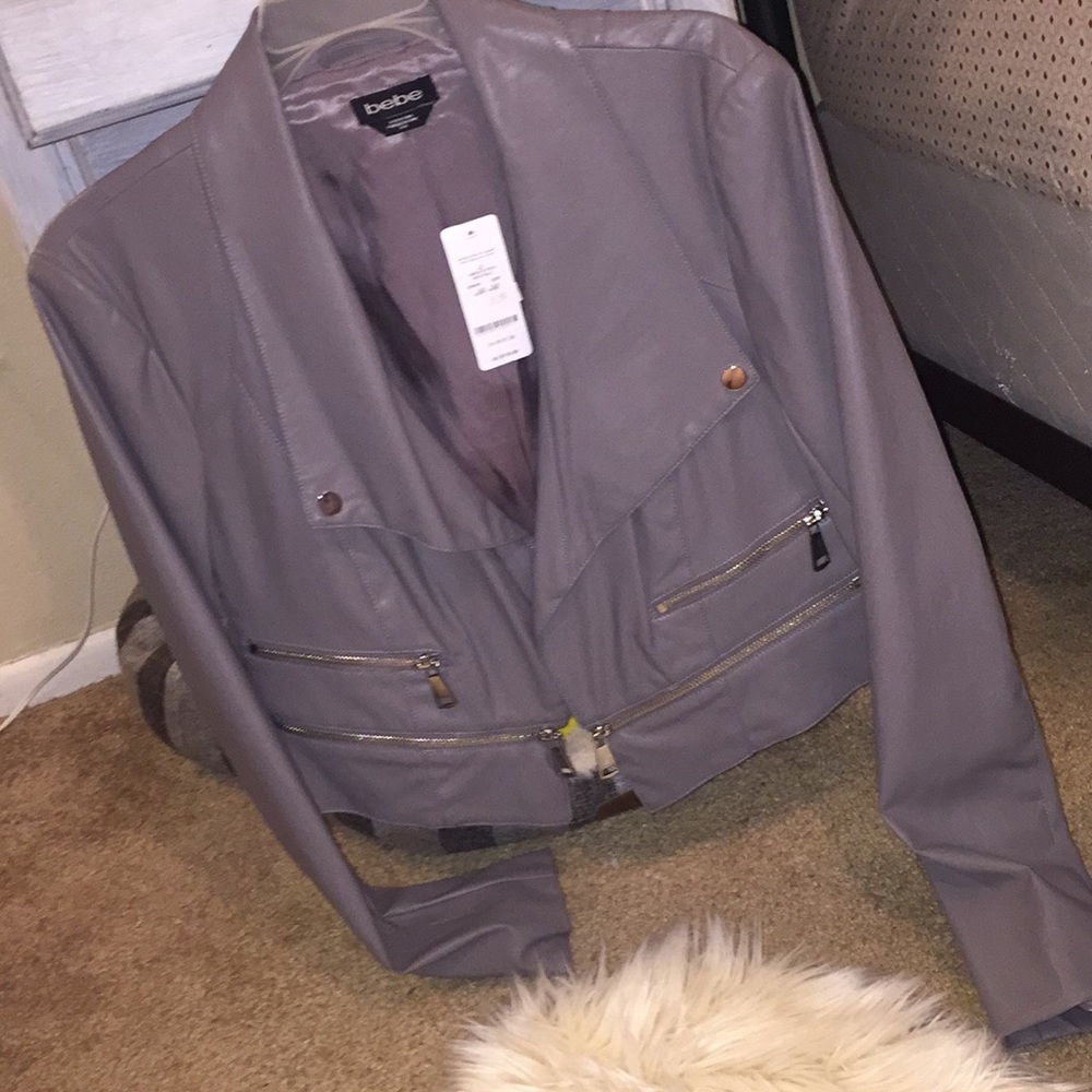 NWT BEBE grey pleather  jacket w/ silver zippers